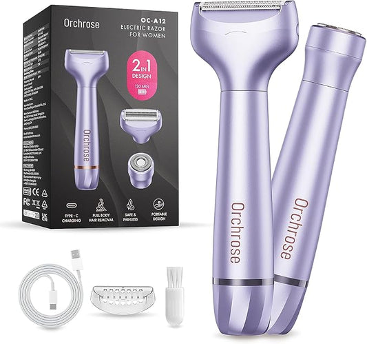 Electric Razor for Women Body: Rechargeable Painless Electric Shaver for Bikini Face Body Legs Underarms (Purple)
