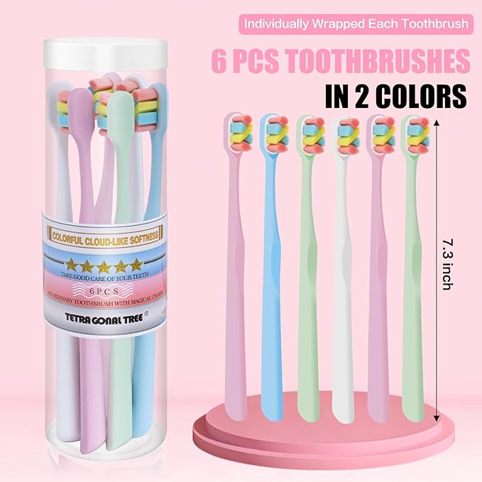 6 Count Extra Soft Toothbrushes | Periodontist-Designed Tapered Bristles for Sensitive Teeth and Receding Gums | Plaque Remover Toothbrushes in Bucket Packaging - Colors May Vary