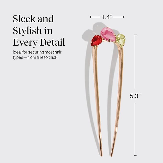 Kitsch French Hair Pin for Women – Gold Hair Accessories with Gemstone Accents, Lightweight Metal Hair Stick for Effortless Updos, Twists & Buns | Ideal Gifts for Women