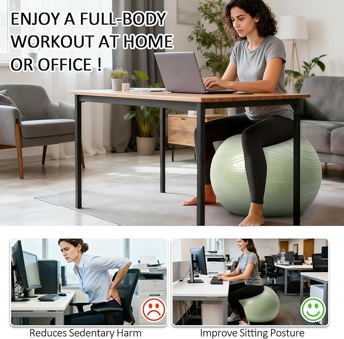 Gruper Yoga Ball, Multiple Sizes Non Slip Exercise Ball for Workout, Birthing, Balance, Stability, Pregnancy, 2200LB Capacity, Anti Burst Chair for Home and Office, Includes Quick Pump & Fitness Guide