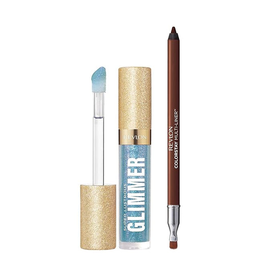 Revlon Super Lustrous Glimmer Gloss and ColorStay Multi-Liner Bundle, Indigo Ice and Catalyst, Pack of 2