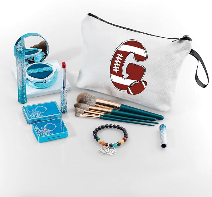 ARIOSEY Football Initial Birthday Graduation Gifts Cosmetic Travel Toiletry Bags Football Accessories Party Favors for Women Girls Daughter Niece Team Coach Friends -G