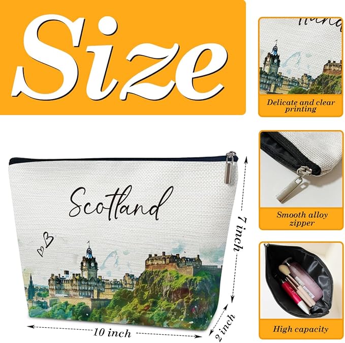 Ythuil Scotland Travel Gifts Makeup Bag, City Travel Watercolor Cosmetic Bag for Purse, Scotland Souvenir, Trip Gifts for Traveller Lovers, City Themed Organizer