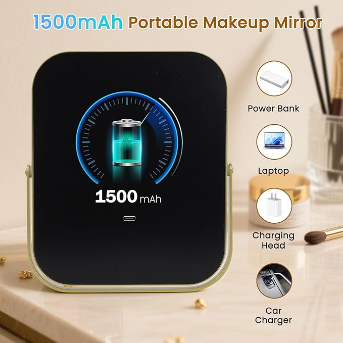Vanity Mirror with Lights, 10"×8" Makeup Mirror with lights Built-in 1500mAH Battery, HD Mirror, Smart Touch with 3-Color Lighting, Dimmable, Desk Mirror, Women Gift, Travel Essentials (Gold)