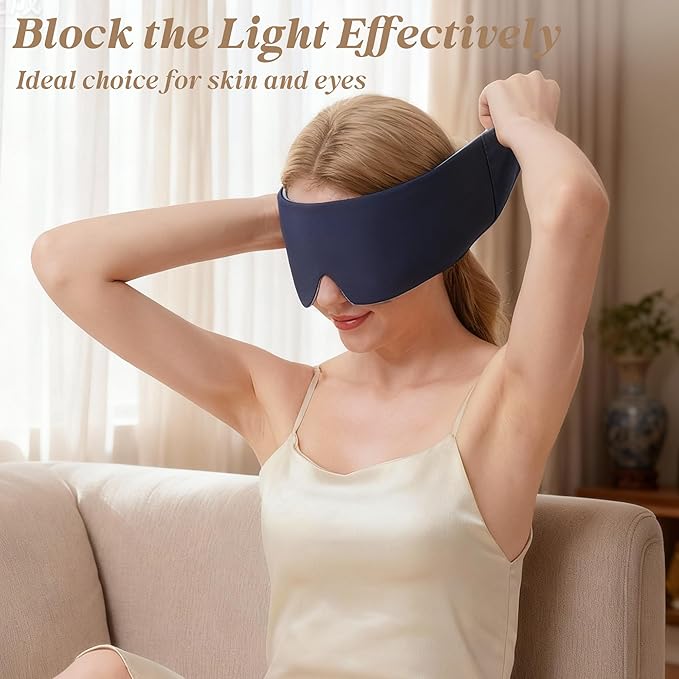 Eye Mask for Sleeping,Ultra Soft Skin Friendly Full Blackout Eye Covers for Women Men,Soundless Velcro, Wider Adjustable Strap for Side Sleeper, Travel, Nap, Yoga (Navy Blue)