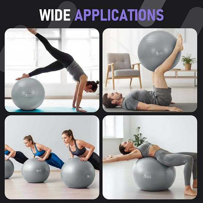 Gruper Yoga and Pilates Ball,4 Sizes Gym Ball for Fitness, Yoga, Workout, Pregnancy and Physical Therapy,Quick Pump Included,Great as Yoga Ball Chair for Office or Home Gym Equipment