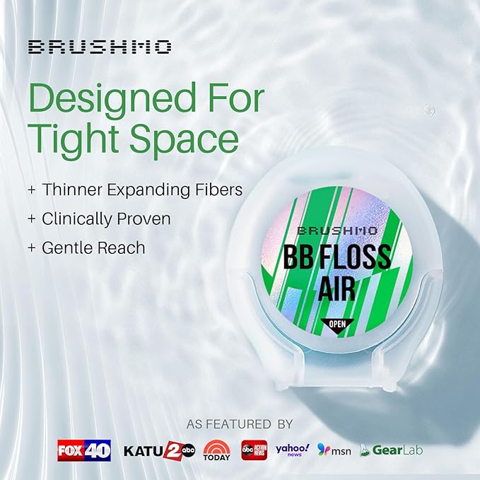 Brushmo Black Floss Air (BB Floss Air) - Ultra Soft & Thin Expanding Gum-Friendly Soothing Mint Dental Floss, Natural Wax Helps Remove Plaque from Teeth, Dentist Designed PTFE & PFAS Free, 110 yd