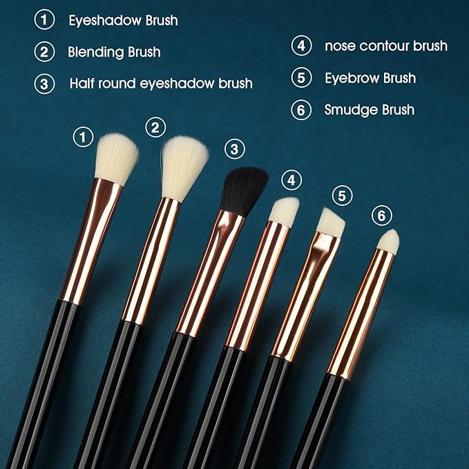 Urtlia Eye Makeup Brush Set, 6Pcs Professional Soft Make Up Brushes Tools，for Blending Eyeshadow Concealer Eyebrows Eyeliner（Black-YA01）