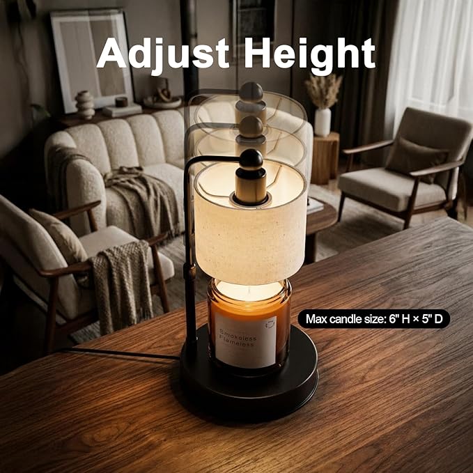 Candle Warmer Lamp with Timer ,Dimmable Candle Wax Warmer, Height Adjustable Electric Candle Lamp Warmer with 2 Bulbs, Birthday Gifts for Women Mom House Warming,Vintage Home Decor for Bedroom