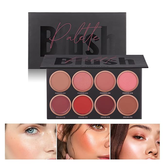 8 Colors Blush and Highlighter Palette, 2-in-1 Contour
