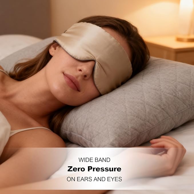 Fzxdfg Natural Silk Sleep Mask Blackout Adjustable Band Eye Masks for Travel Office Side Sleeper Women Large Size Silk Sleeping Mask Man