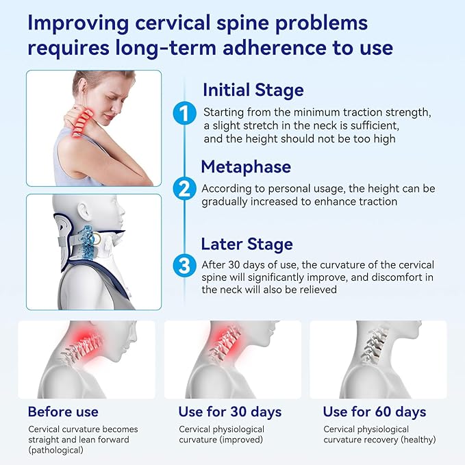 Cervical Traction Device, Adjustable Neck Stretcher for Pain Relief, Lightweight Neck Support Brace for Cervical Spine Decompression, Ergonomic Design for Home, Office & Travel Use
