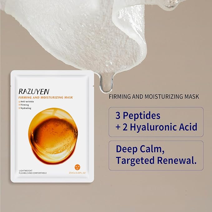 RAZUYEN Face Sheet Masks, 9 Variety Packs, Peptide, Vitamin C & Panthenol B5, Antiaging, Brightening, Soothing Facial Skincare Gift Set for All Skin, Moisturizing Mask Set