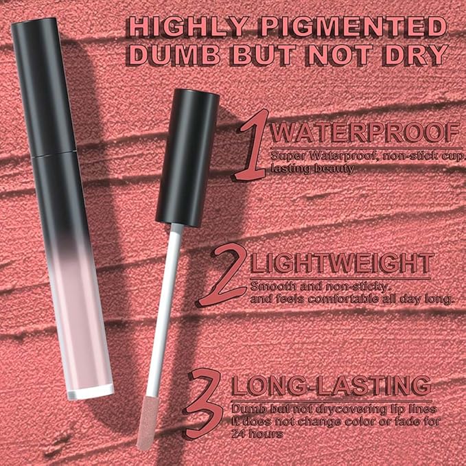 AMY'S DIARY Matte Plum Liquid Lipstick 5Pcs Sets,24-hour Lipstick White Nude Naked Gray Plum Lip Stain 24 Smudge Waterproof for Women (Set06)