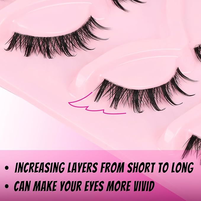 Veleasha Cat Eye Lashes Natural Manga Eyelashes Wipsy Crisscross Fox Eye Lashes with Spike C Curl Clear Band False Eyelashes 5 Pairs Pack (PouncePix)