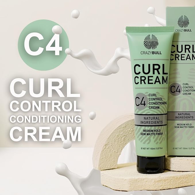 Crazy Bull Hair C4 Curls Styling Cream - Deep Hydration and Frizz Control Hair Cream for All Curl Types - Strengthens with Amino Acids - 5.1 oz