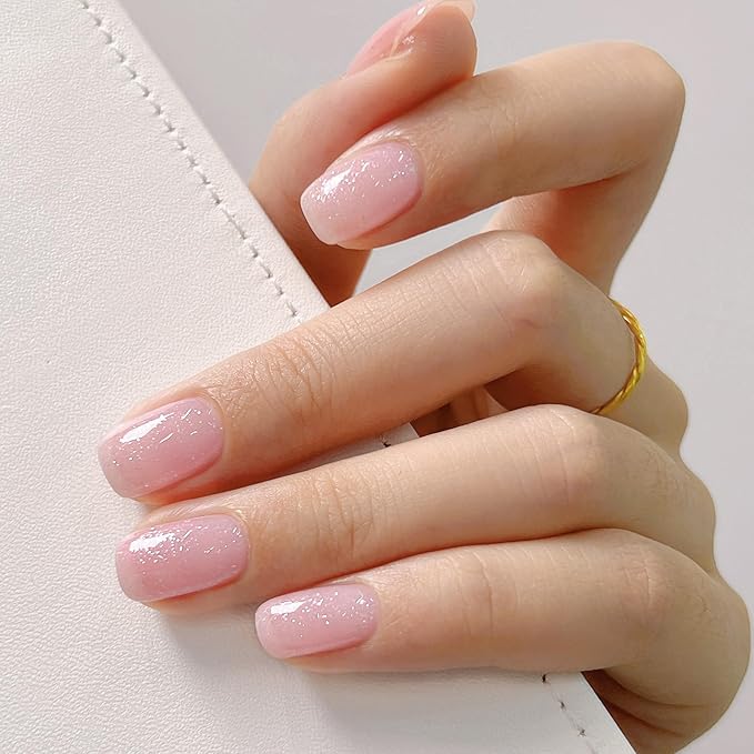 MAYCHAO 15ML Glitter Nude Pink Gel Nail Polish 1Pc Iridescent Shimmer Jelly Neutral Skin Tone Clear Sparkly Pink Natural Soak off UV LED Cured Nail Polish for Manicure Salon DIY at Home, 0.5 OZ