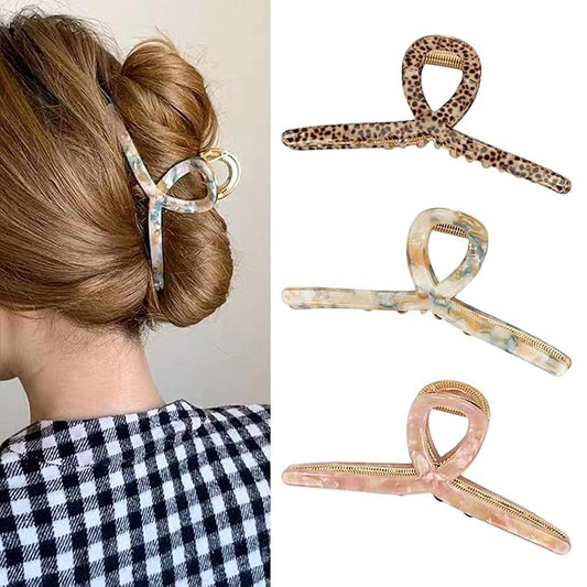 Big Butterfly Hair Accessories - 4.7" Acetate & Metal Clips for Women's Long, Thick Hair - 3 Pcs