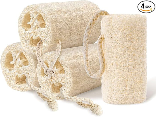 Natural Loofah Body Scrubber Set,4" Organic Loofa 4 Pack for Exfoliating, Shower loofah for Men and Women, Bath Cleaning Skin Back Face,Eco-Friendly Tool,Bath Sponges for Exfoliating Body Scrubbing