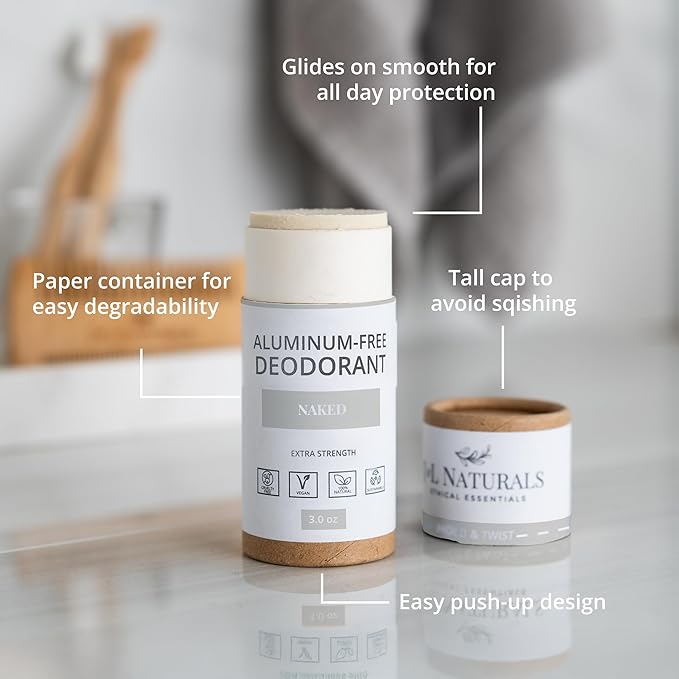 J&L Naturals Aluminum Free Deodorant for Men & Women | 100% Natural Ingredients With Coconut Oil, Shea Butter, & Essential Oils | Sustainable, Eco-Friendly (Naked (Unscented), 3.0 Oz (Pack of 2))