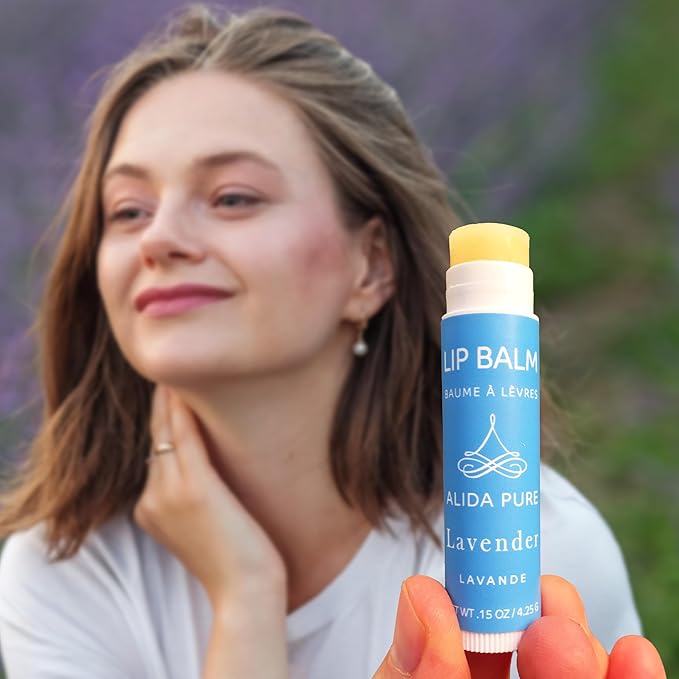 ALIDA PURE Lavender Lip Balm, Cruelty Free, Vegan Set, Beeswax Free, with Organic Jojoba and Avocado Oil, Vitamin E, Natural Moisturizer for Dry, Chapped, or Cracked Lips, 3 Tube Set