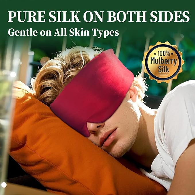 ATreebay 100% Mulberry Silk Sleep Mask, Large Eye Cover for Sleeping, Comfortable and Pressure-Free Sleeping Masks for Women Men, Completely Blackout (Wine Red)