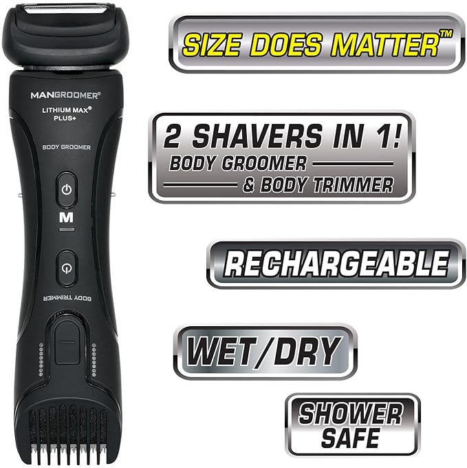 MANGROOMER Lithium Max Plus Body Groomer, Ball Groomer, Body Trimmer, Electric Groin Hair Trimmer with Free Bonus Foil Included