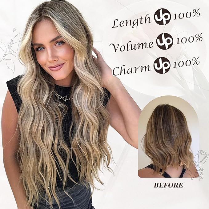 BARSDAR Highlight Clip in Hair Extensions - 20 Inch Wavy Clip in Hair Extensions for Women - 6PCs Soft Thick Synthetic Hair Extensions Clip ins Hairpieces Daily - Medium Brown & Blonde