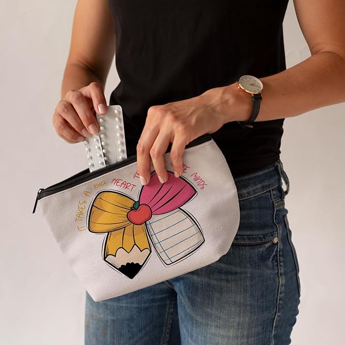 CLHHM Teacher Appreciation Makeup Bag Cosmetic Bag with Zipper - Travel Toiletry Bag for Travel Essentials, Birthday Gifts for Women, Gifts for Teenage Girls & New Mom Care Package