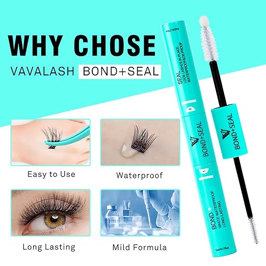 VAVALASH Bond and Seal Lash Clusters Glue 2 in 1 Long Lasting Clear Cluster Lash Glue for Eyelash Extensions Waterproof Adhesive and Sealant 48-72 Hours DIY Eyelash Extension