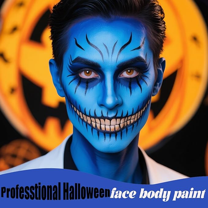 Blue Face Body Paint,Water-based Cream Painting,Blendable Face paint for Halloween Avatar Smurf Mystique Cosplay, Costume, Parties, Stage, Theater, SFX Special Effect Makeup