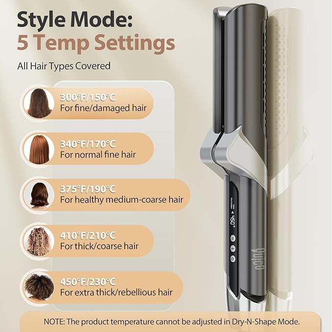 Quico Air Straightener, Ionic Wet to Dry Hair Straightener with High-Speed Airflow, 5 Temps & Dual Voltage 2-in-1 Flat Iron and Hair Blow Dryer Straightener, No Heat Damage, No Hot Plates, Black Grey