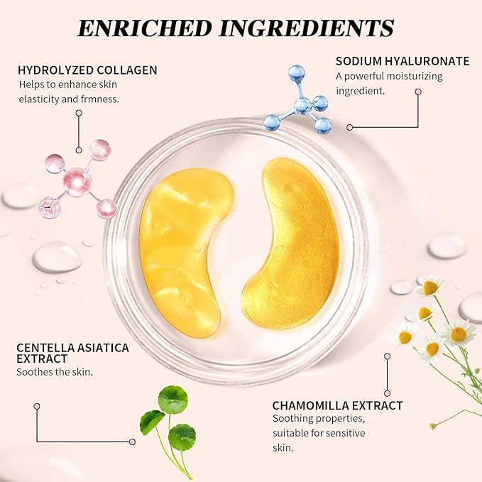 Onespring Under Eye Patches (24 Pairs) - Bridesmaid Gift, Valentine's Day Gift- 24K Gold Under Eye Masks for Dark Circles, Puffy Eyes, Wrinkles - Rejuvenating & Revitalizing Eye Skincare Treatment