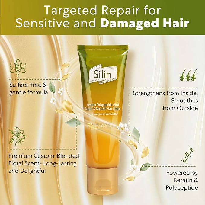 blue fresh Silin Repair Hair Mask for Dry, Damaged & Color – Treated Hair – Deep Conditioning Hair Treatment with Keratin, Amino Acids & Olive Oil, Frizz - Control, Soft & Shiny Results, 4.23 fl oz | Keratin, Conditioning, Natural, Hydrating, Floral Sc...