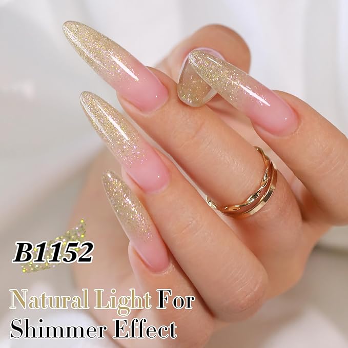 Double Rhythm 15ML Glitter Gel Polish Shimmer Reflective Holographic Color Magnetic for Nail Art Salon DIY at Home (Yellow Green-B1152)