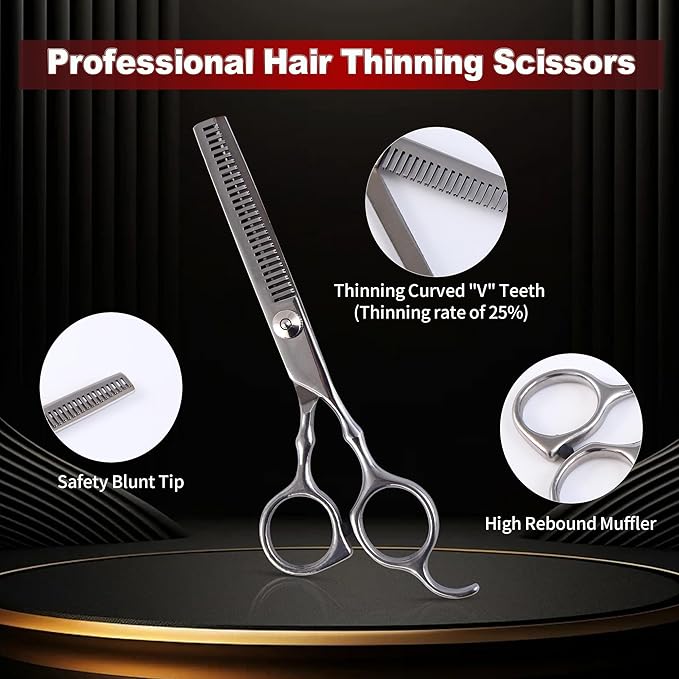 Hair Cutting Scissors kit Professional Home Hair Cutting Barber Grooming Thinning Shears Set Hair Cutting Scissors Shears Kit (Silver)