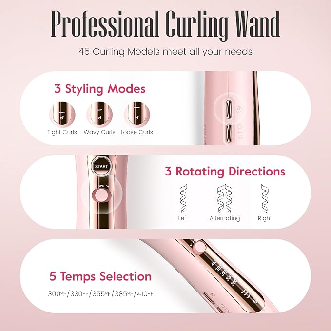 Zavarea Automatic Rotating Curling Iron for Long Hair - 1 Inch Curling Wand for Beach Waves & Loose Curls, Easy Hair Curler for Beginners, Anti-Scald & Frizz-Free, Dual Voltage for Travel