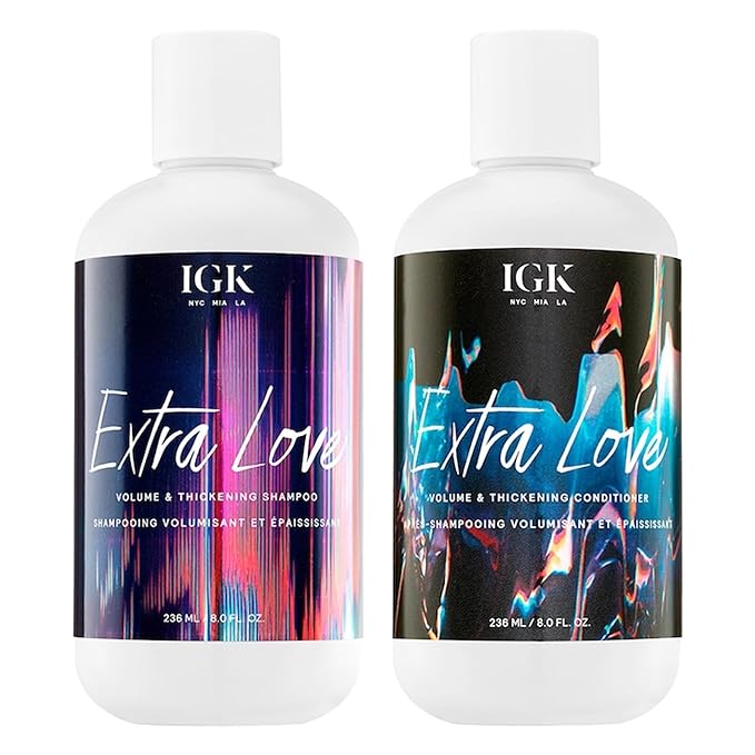 IGK EXTRA LOVE Volume & Thickening Shampoo & Conditioner Set | Volume + Scalp Balance + Oil Balance | Vegan + Cruelty-Free | 8 oz (Pack of 2)