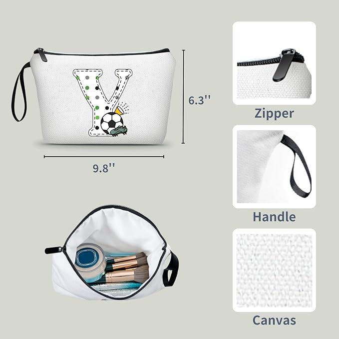 ARIOSEY Soccer Gifts Personalized Soccer Ball Cosmetic Bag for Purse Birthday Inspirational Gifts for Girls Women Team Coach Mom Stuff Travel Organizer-Y