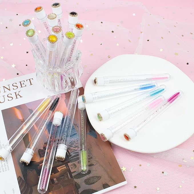 20pcs Mascara Wands Tube Reusable Lash Spoolies Pearl Gold Tube Eyelash Brush Tubes Spoolies Lash Extension Brushes Applicators Makeup Tools (CatE-Gold-MlX)
