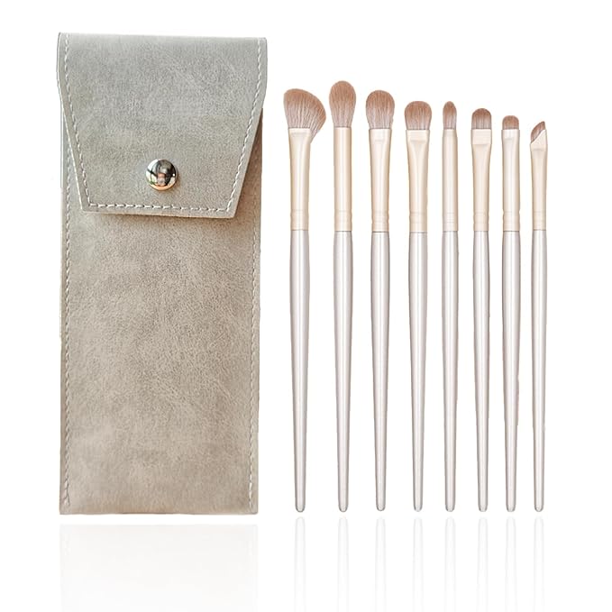 SHELWIN Eyeshadow Makeup Brushes Set with Case 8 PCS Soft Synthetic Hairs Eye Makeup Brushes for Blending Eyebrow Eyeliner Eyeshadow （Silver）