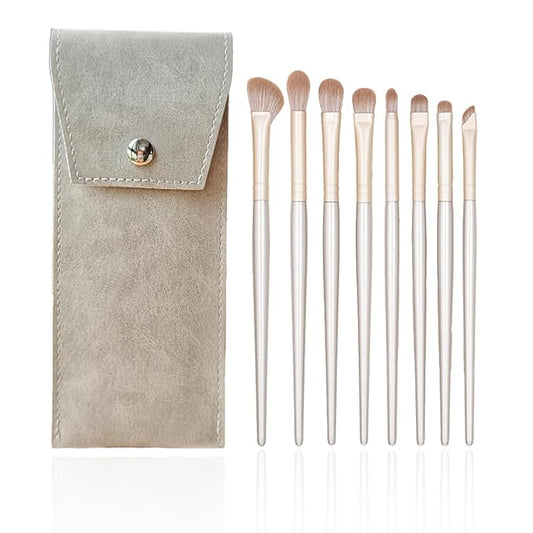 SHELWIN Eyeshadow Makeup Brushes Set with Case 8 PCS Soft Synthetic Hairs Eye Makeup Brushes for Blending Eyebrow Eyeliner Eyeshadow （Silver）