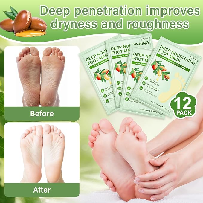 Foot Peeling 8Pcs＆12Pcs Moisturizing Foot Mask, Exfoliator Peel Calluses Dead Skin Callus Remover, Hydrating Foot Masks for Dry Cracked Feet, Repair Rough Heels＆Dry Skin for Baby Soft and Smooth Feet