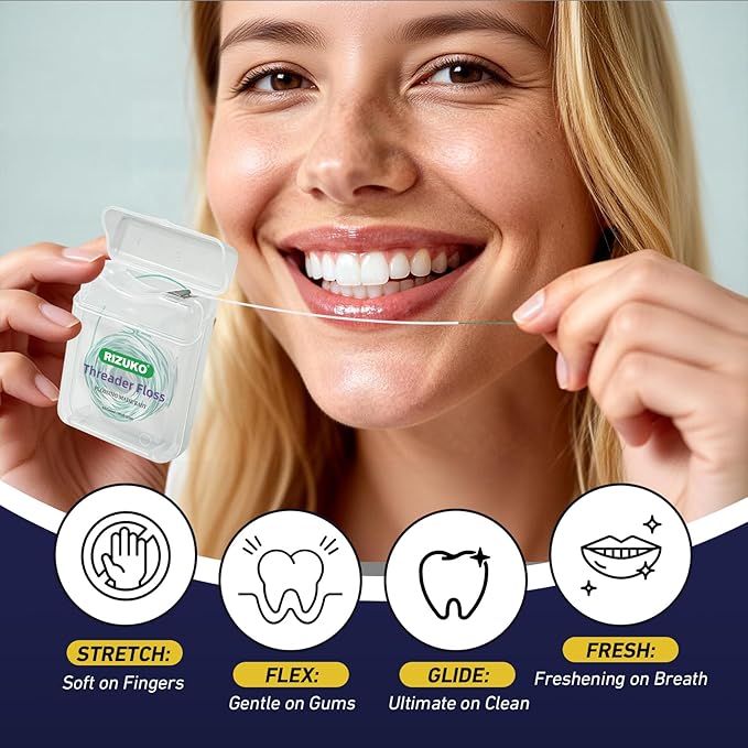 Threader Floss,2-in-1 Dental Floss for Braces, Bridges & Implants,Easy Threading Design,260 Count PTFE & PFAS Free Sponge Floss for Deep Cleaning (65 Count(Pack of 4), Light Mint)