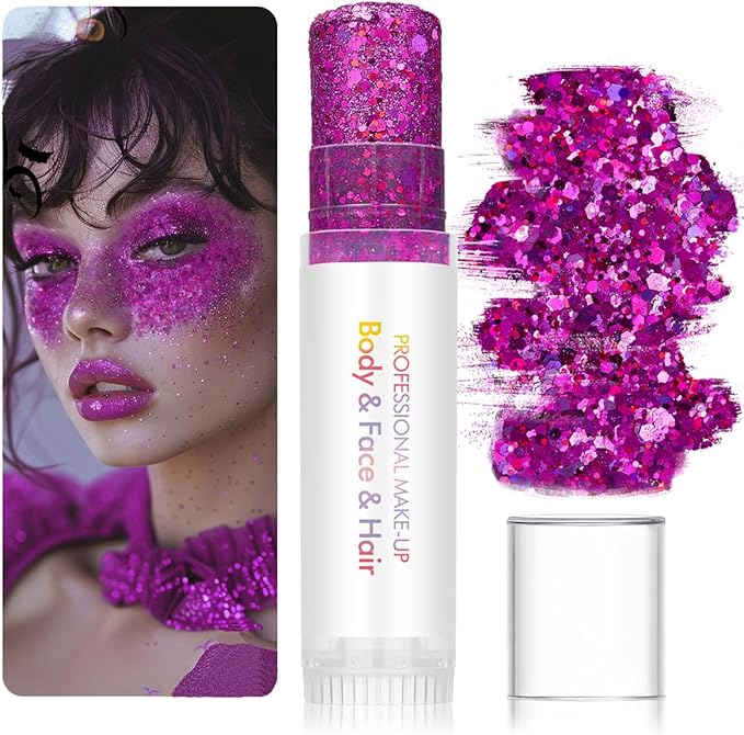 Body Glitter Stick for Face, Body & Hair - Black & Purple Chunky Sparkle Glitter, 2 Pack | Long Lasting Party Makeup for Festival, Rave, Concert & Cosplay