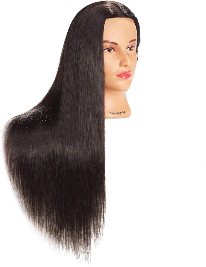 Hairingrid 26"-28" Mannequin Head Hair Styling Training Manikin Cosmetology Doll Head Synthetic Fiber Hair and Free Clamp Holder (Black)