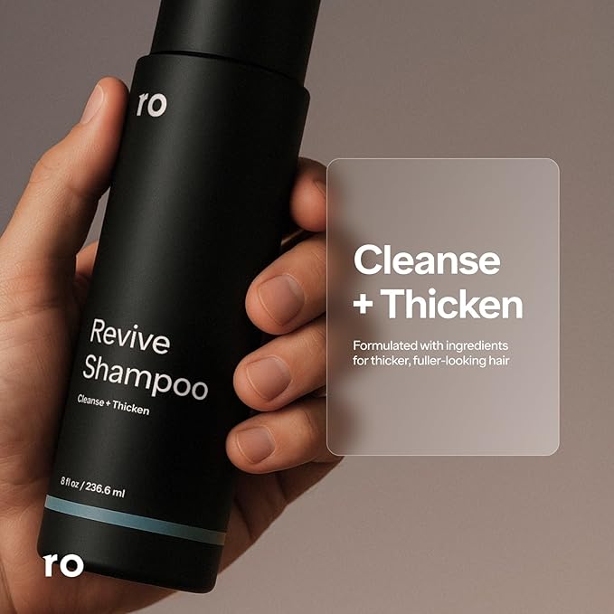 Ro Men's Revive Shampoo, Exfoliates & Clarifies with Peppermint, Cleanses for Thicker-Looking Hair, With Saw Palmetto, Pumpkin Seed Oil, Caffeine, Without Sulfates, Parabens, Phthalates, 8 fl oz