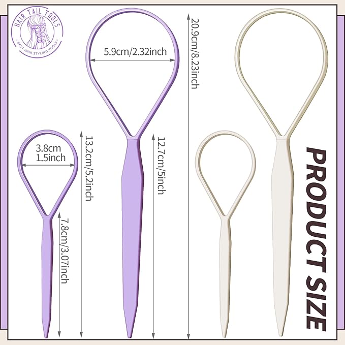 Teenitor 4pcs Pony Tail Hair Tools: 2 Pairs Pony Styling Loop, Pull Through & French Braiding Accessories for Women & Girls - Light Purple/White
