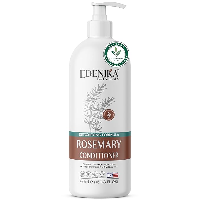 Edenika Botanicals Rosemary Oil Conditioner Treatment with Biotin for Thinning Hair, Anti-Hair Loss, Detangling, Nourishing & Strengthening, Women & Men, Sulfate-Free, Organic, 16 fl oz