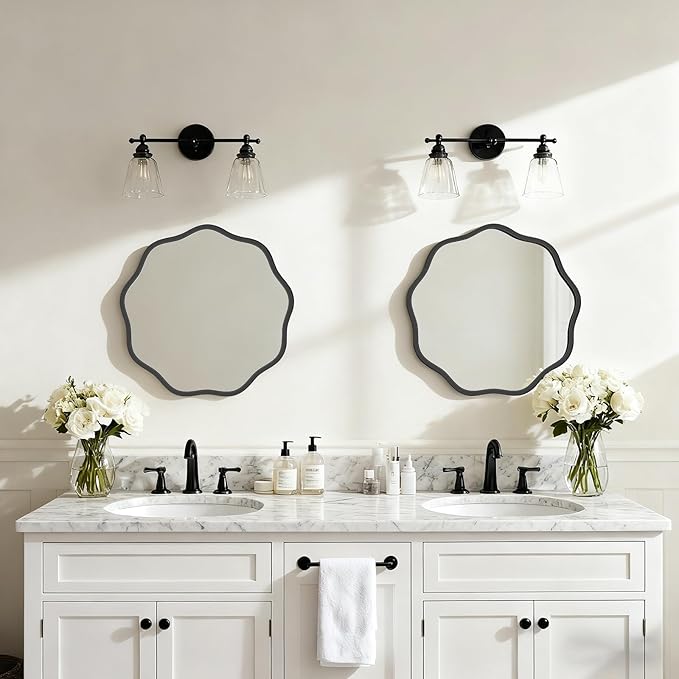 HOMECOOKIN 20 Inch Wavy Round Wall Mirror, Round Wavy Wall Mirror with Aluminum Frame for Bathroom Upgrades, Hotels, Dressing Tables,Farmhouses